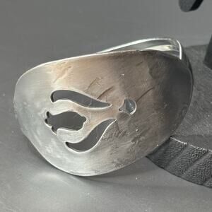Handmade Signed Hammered Spoon Bracelet Moon and Star 7.5"